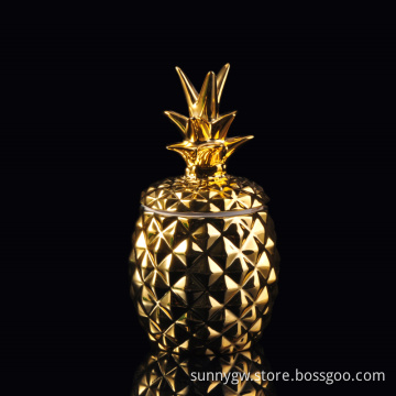 Embossed Handmade Pineapple Shape Golden Electroplating Ceramic Candle Holder